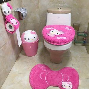 Hello Kitty 3pcs Bathroom Set: Soft, Absorbent Carpet, Contour Mat & Toilet Seat Cover - Cozy Polyester Blend