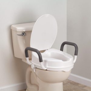 Raised Toilet Seat with Handles, Toilet Seat Riser for Elderly 4 inch, Disabled Toilet Seat Riser with Lid, Elevated Toilet Seat for Adults, Toilet Raiser for Elderly Adults