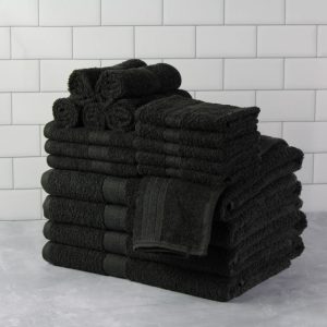 Basic 18-piece black bath towel set: a classic solid color, a bathroom must-have