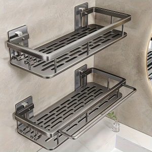 Bathroom Storage Rack, Bathroom Shelves, No-Drill Wall Mount Corner Shelf, Shower Storage Rack Holder for Toilet Shampoo Organizer, Bathroom Accessories