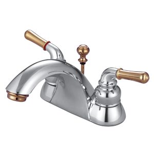 Naples KB2624 Two-Handle 3-Hole Deck Mount 4" Centerset Bathroom Faucet with Plastic Pop-Up, Polished