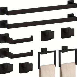 10-Piece Matte Black Bathroom Hardware Set: 23.6-inch Towel Rod, SUS 304 Stainless Steel Towel Rack, Wall Mounted